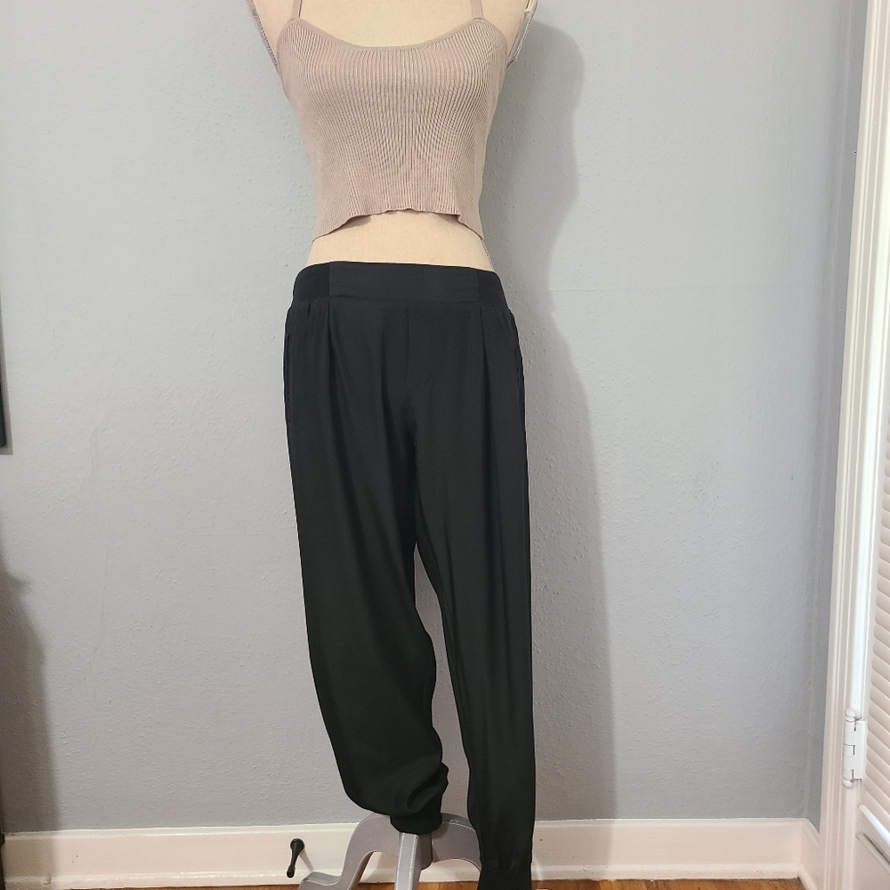 ATM Anthony‎ Thomas Melillo 100% Silk Pull On Jogger Black Pants Size Med